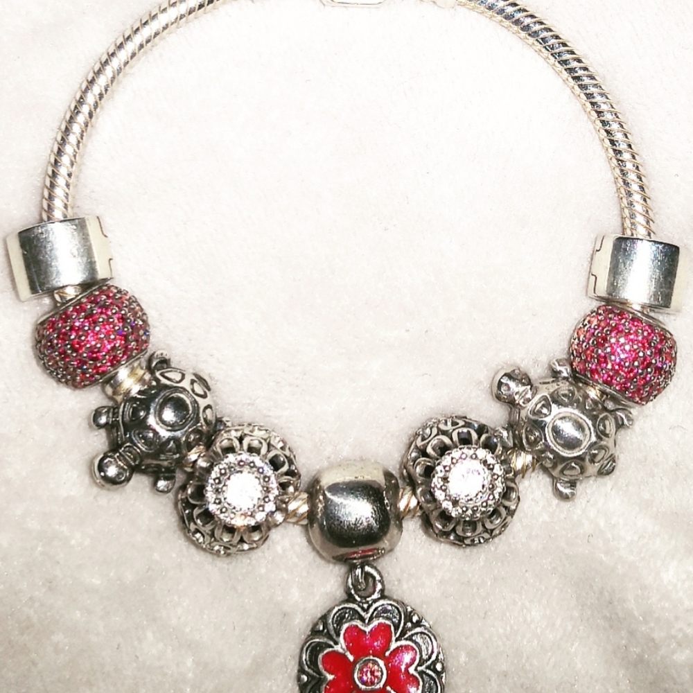 PAIR of Pandora charm " Brilliant Floral " openwork, retired - Picture 2 of 16